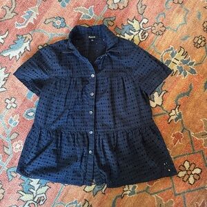 Madewell xs navy blue peplum button down,  summer light top